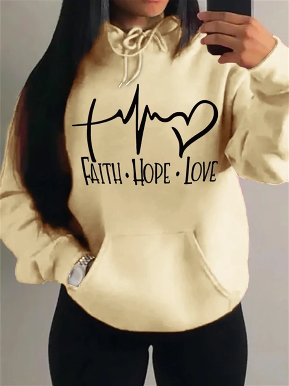 Faith Hope Love Letter Graphic Women Hoody Street Casual Loose Sweatshirt Autumn Fashion Jacket Pullover Clothing Loose Hooded