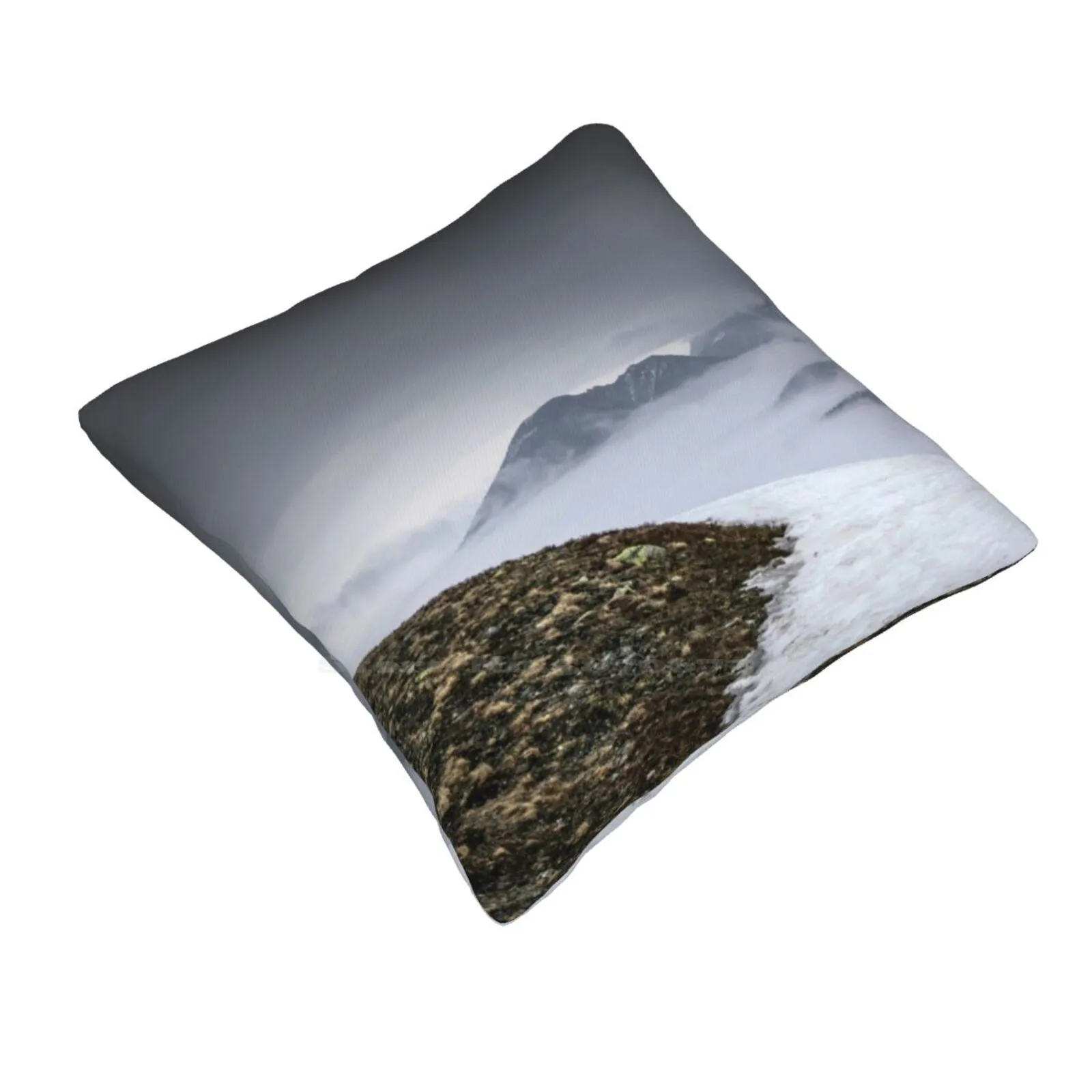 Dark Mountain Landscape. Snowy Mountains In The Deep Fog. No Man'S Land Funny Cute Decor Square Pillowcase Cold Stone Park