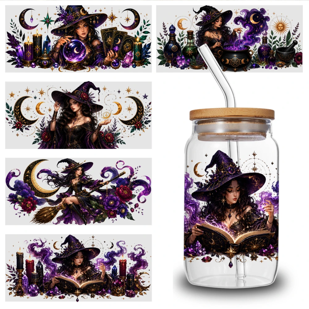 5 Sheets Mystical Witch Art UV DTF Stickers UV DTF Stickers Waterproof Rub on Transfers Glass DTF Transfer Stickers