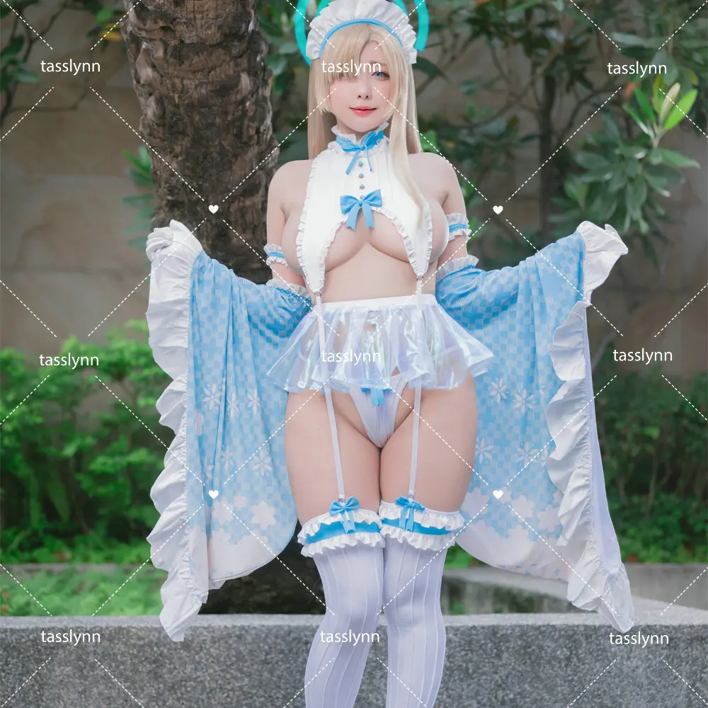 

Dishwasher Itinose Asena Cosplay Costumes Itinose Asena Sweet Maid Dress Blue Bikini Anime Cosplay Transparent skirt kimono