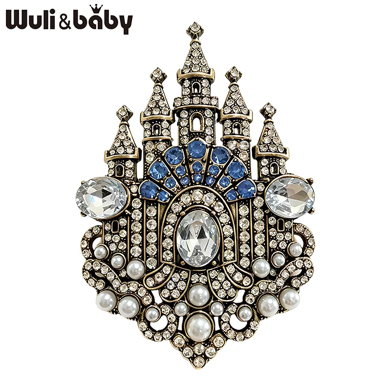 Wuli&baby Vintage-Burg-Broschen für Damen und Herren, 4-farbige Strass-Broschen für Palastpartys, lässige Broschen, Geschenke