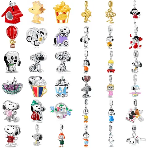 Miniso Disney 925 Sterling Silver Snoopy Popcorn Watermelon Flower Basket Charm Pendant Fit Original Bracelet Women DIY Jewelry