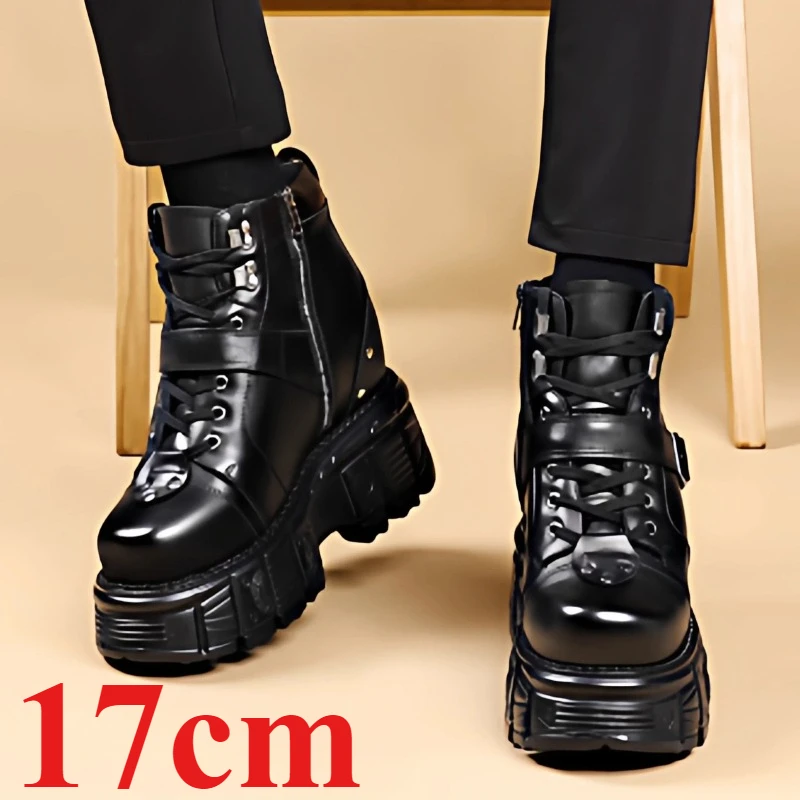 Extra High Casual Derby Shoes for Men's 17cm Elevator Height-increasing Shoes Male Genuine Leather Thick Solesd Banquet Footwear