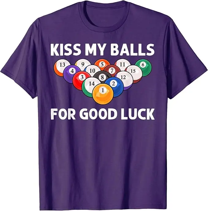 Lustiges Billard-Kunstwerk für Männer und Jungen, Billardliebhaber, Poolspieler T-Shirt, Y2k „Kiss My Balls“ für Glück, T-Shirt mit Spruch für Billardliebhaber – Detail 12