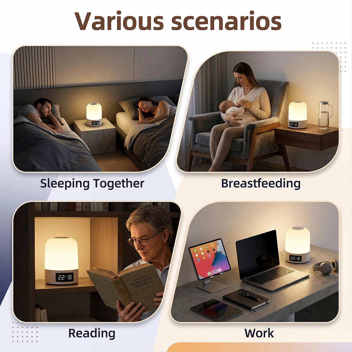 LED Touch Bedside Night Light Remote Control Stepless Dimming 3 Color Modes Timer Digital Clock Table Lamp for Home Bedroom Dorm