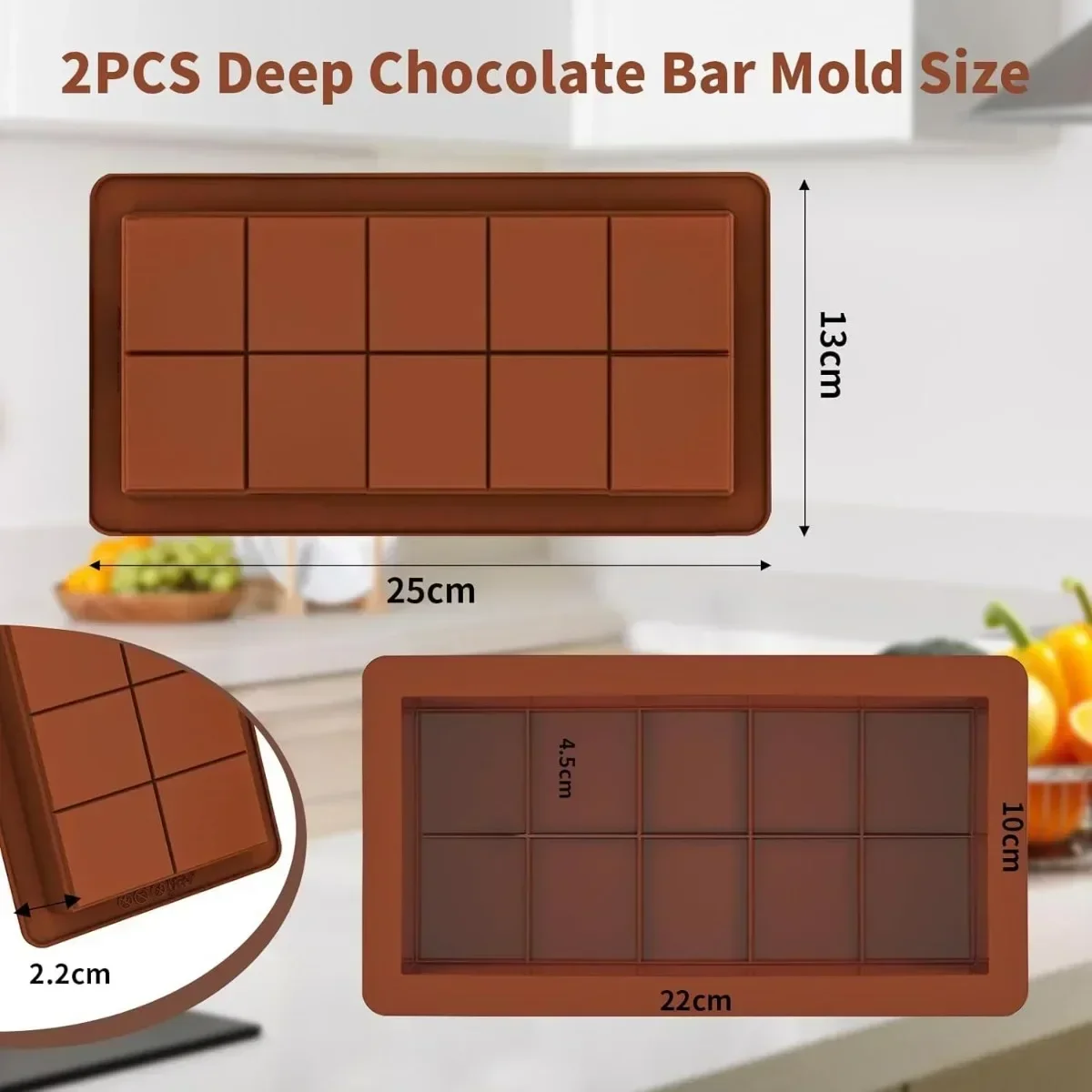 2PCS Dubai Chocolate Mold Silicone Chocolate Bar Mold for Chocolate Bar Pistachio Candy Bar Mold for Filling Chocolate PH010