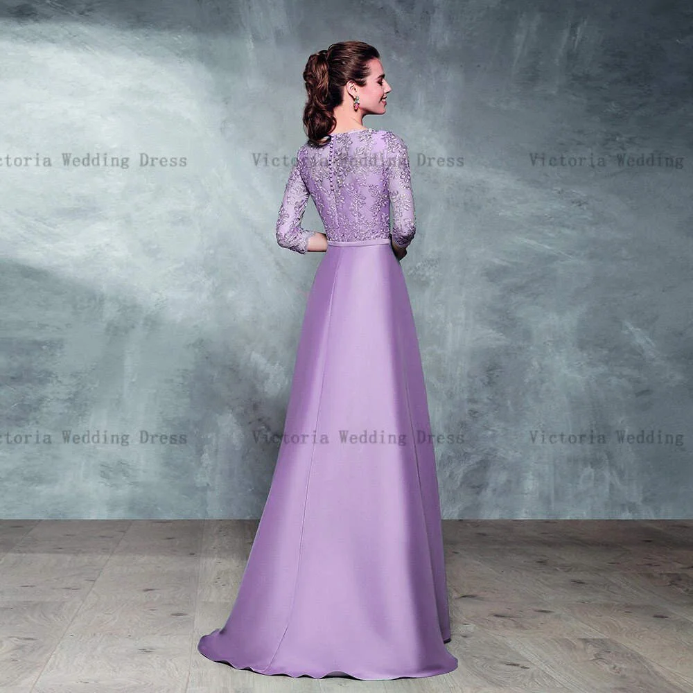 Lilac Mother of the Bride Dresses 2025 Customized O Neck Wedding Party Gowns Appliques A-Line Satin Floor-Length فساتين السهرة