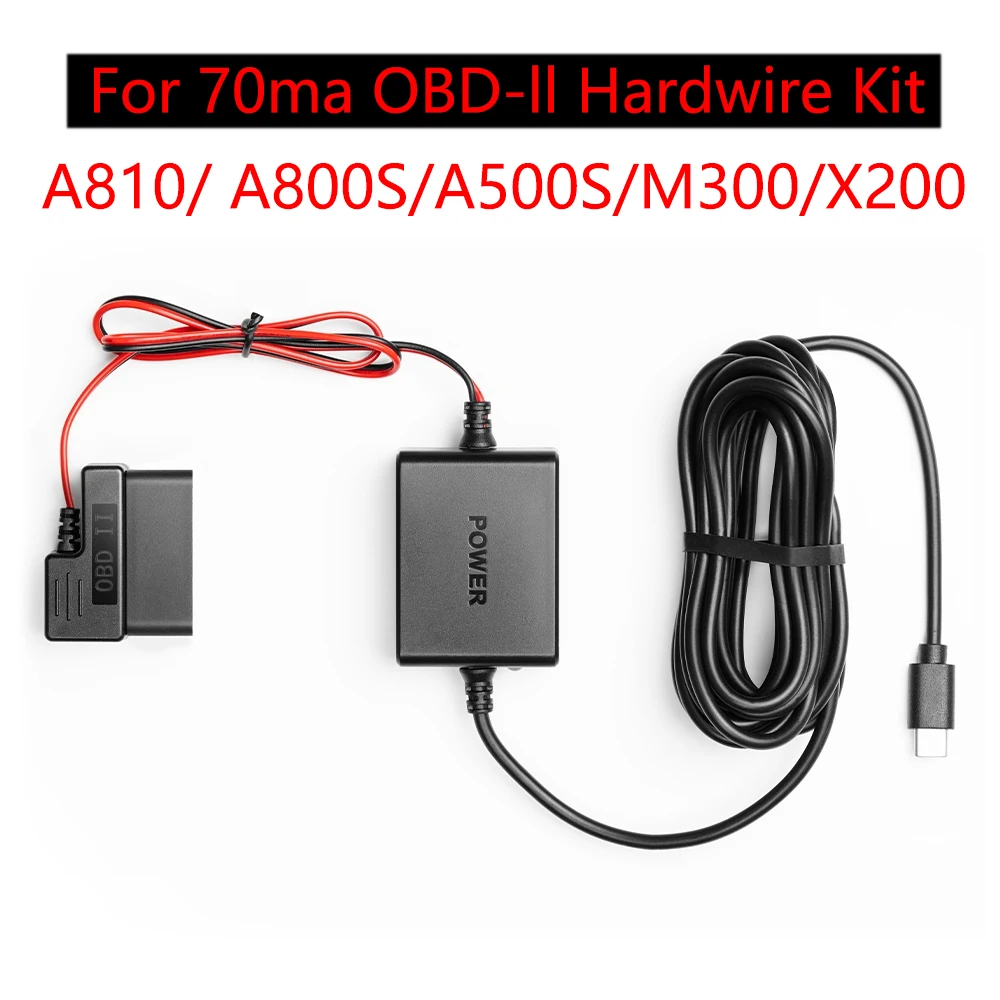 for 70mai obd- Hardwire Kit Parking Surveillance Cable 24 hours for Type-C and micro USB A500S,A200,M300, a800s A810 X200 M500