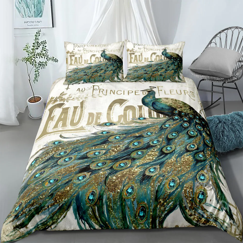 Antique Bronze Peacock Duvet Cover Set King Queen Double Full Twin Single Size Bed Linen Set