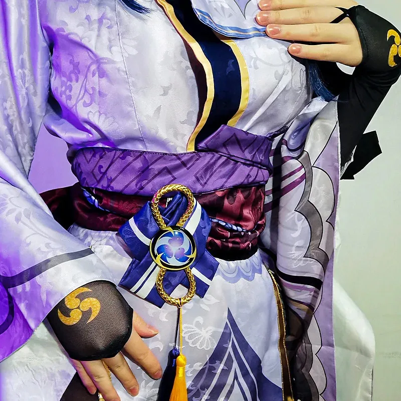 Genshin Impact Raiden Shogun Costume Cosplay Parrucca uniforme in tessuto jacquard Anime Costumi di Halloween in stile cinese per le donne Gioco