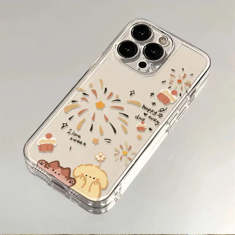 New Ins Love Fireworks Phone Case For iPhone 15 14 13 12 11 Pro Max XR X XS 14 15 7 8 Plus Y2K Happy Anti Fall Clear Cover