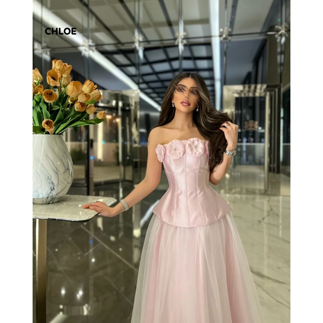 

Line A Ball Gown Dress 3D Flowers Robe Soiree Pink Long Prom Dresses Luxury 2026 Customized Party Dresses Woman Sleeveless Gowns