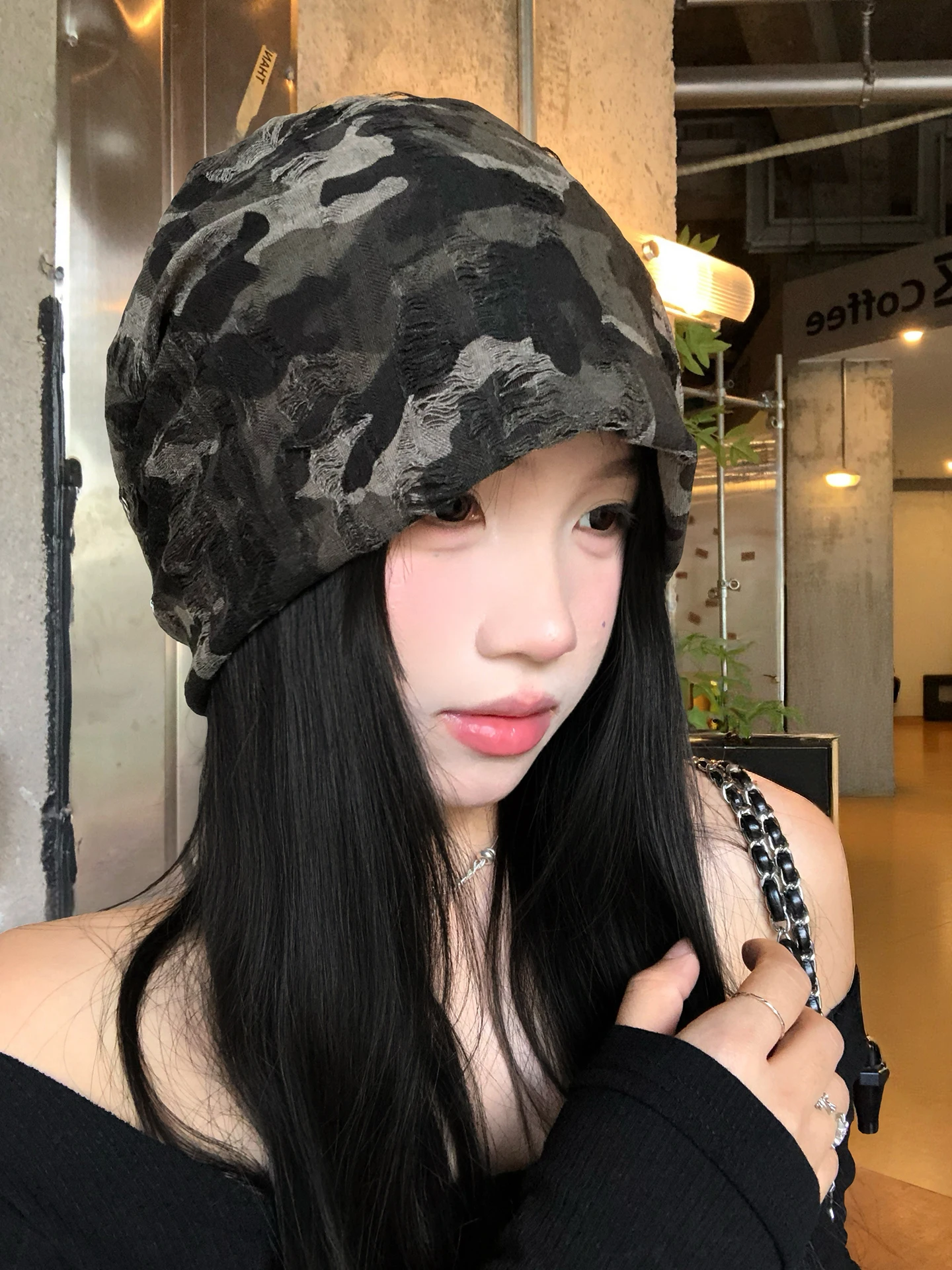 Retro Camouflage Hole Punch Foldable Women's Hat Small Face Illusion Desert Wind Style Casual Design Unisex Autumn Cap