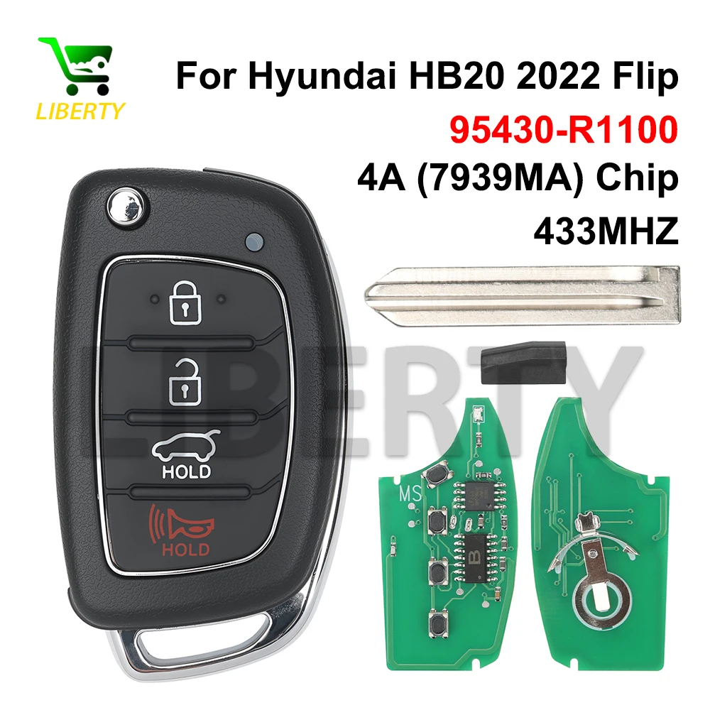Liberty 95430-R1100 4A PCF7939MA Chip 433.92 FSK SY5AERGE04 HY14R Blade Flip Car Remote Control Key For Hyundai HB20 2019-2022
