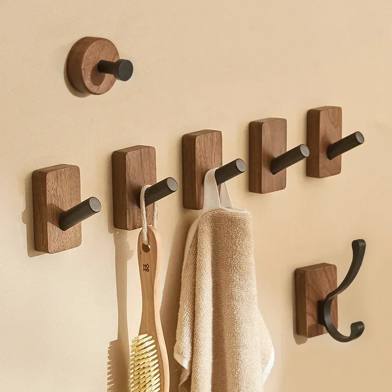 

New Simple Solid Wood Hook Walnut Hanging Hanger Bathroom Wall Hook Bedroom Coat Storage Rack Home Towel Key Decoration Hook