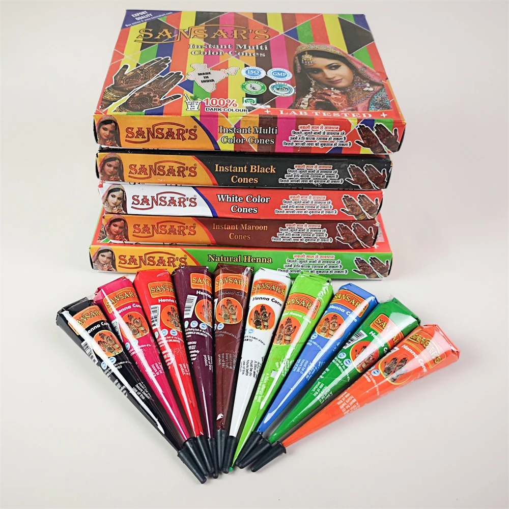 12pcs Henna India Cone Semi Permanent Body Art Cones Tattoo Painting Temporary Tattoo Ink Body Art Arm Maroon Henna Paste Cones