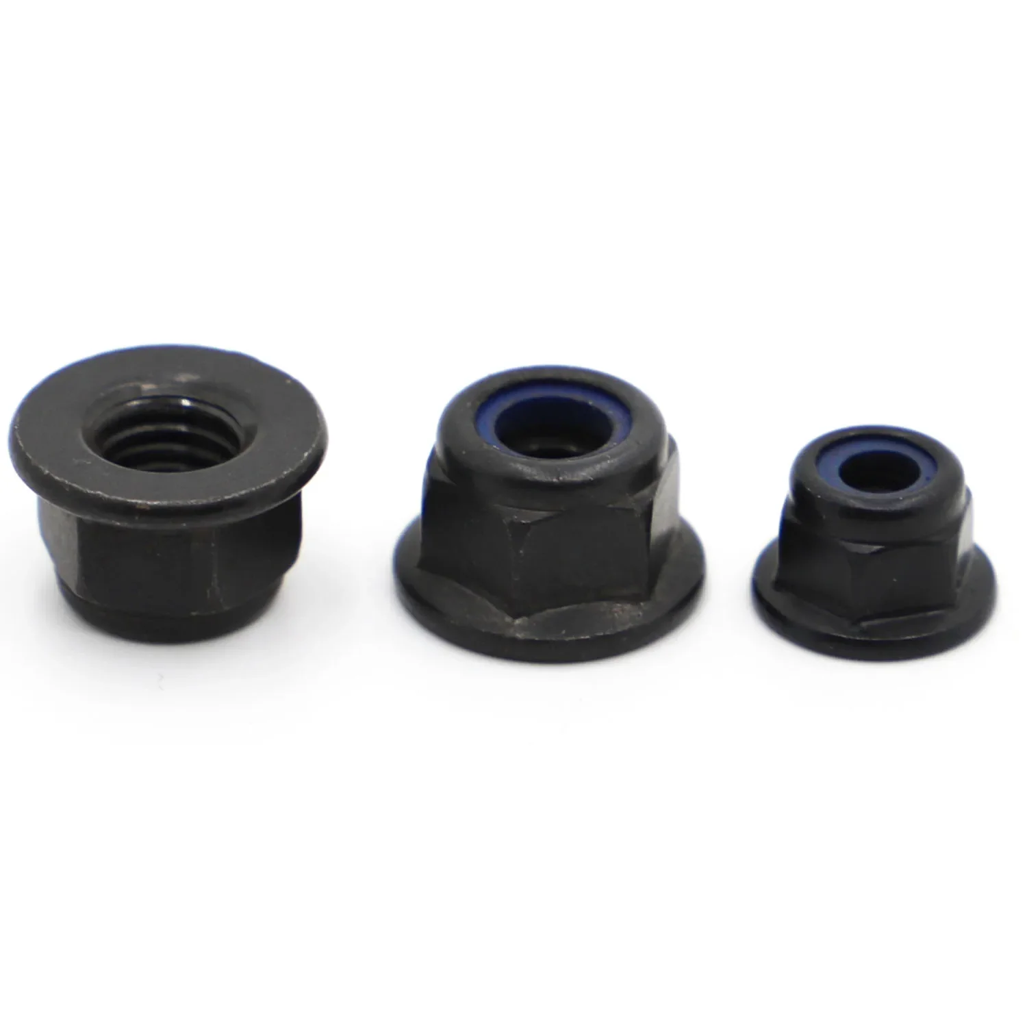 10pcs Black Zinc-Plated Carbon Steel Hex Hexagon Flange Nylon Insert Lock Nut M3 M4 M5 M6 M8 Self-locking Nylock Locknut