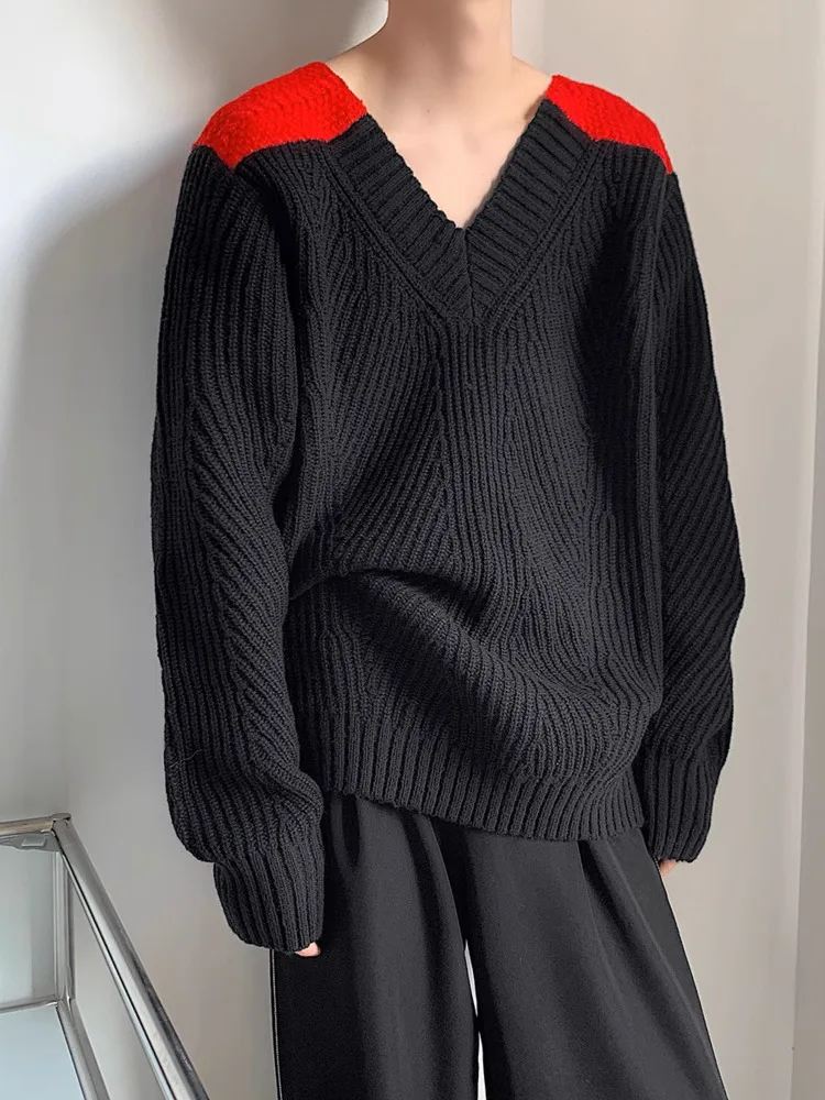 [OIMG] Korean Lazy Style Niche V-neck Contrasting Knit Sweater