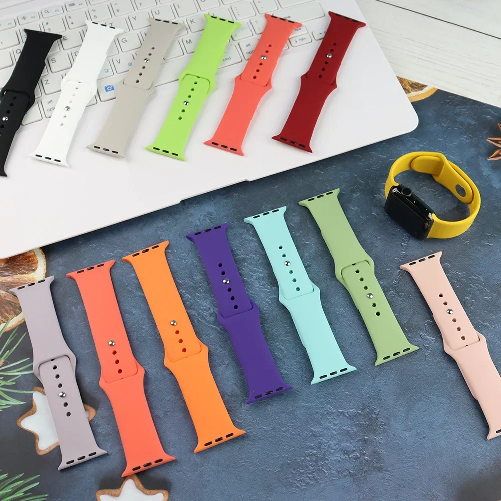 Soft Silicone Band for Apple Watch 8 7 6 5 4 3 SE Strap Bracelet for IWatch Ultra  44mm 38-40 42-46 41-45 46MM 49 mm Watch Band