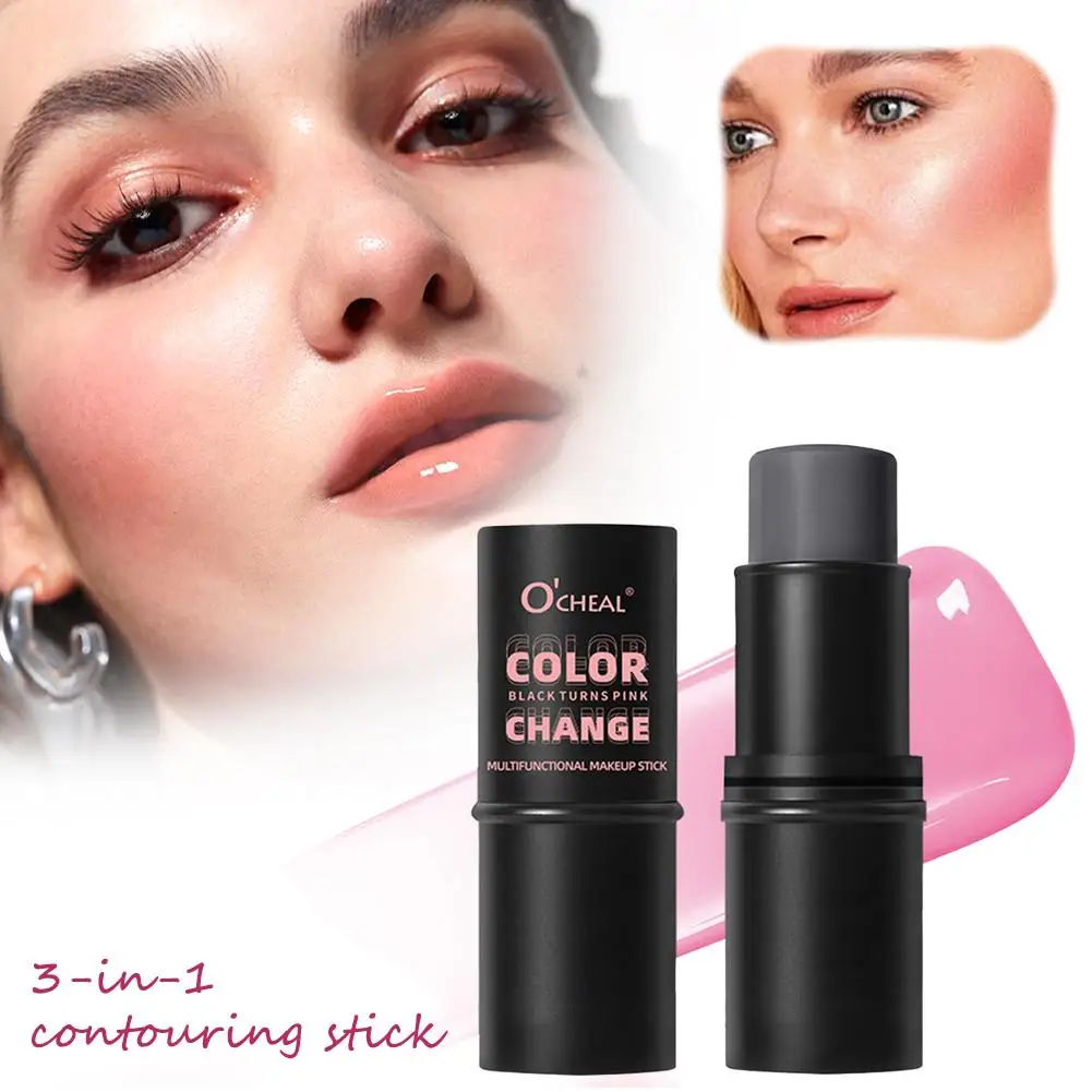 Color Changing Blush 3 In 1 Cheeks Eyes Lip Make-up Jelly Tint Blush For Women Multi Functional Warming Powder Blusher Stic S3T5