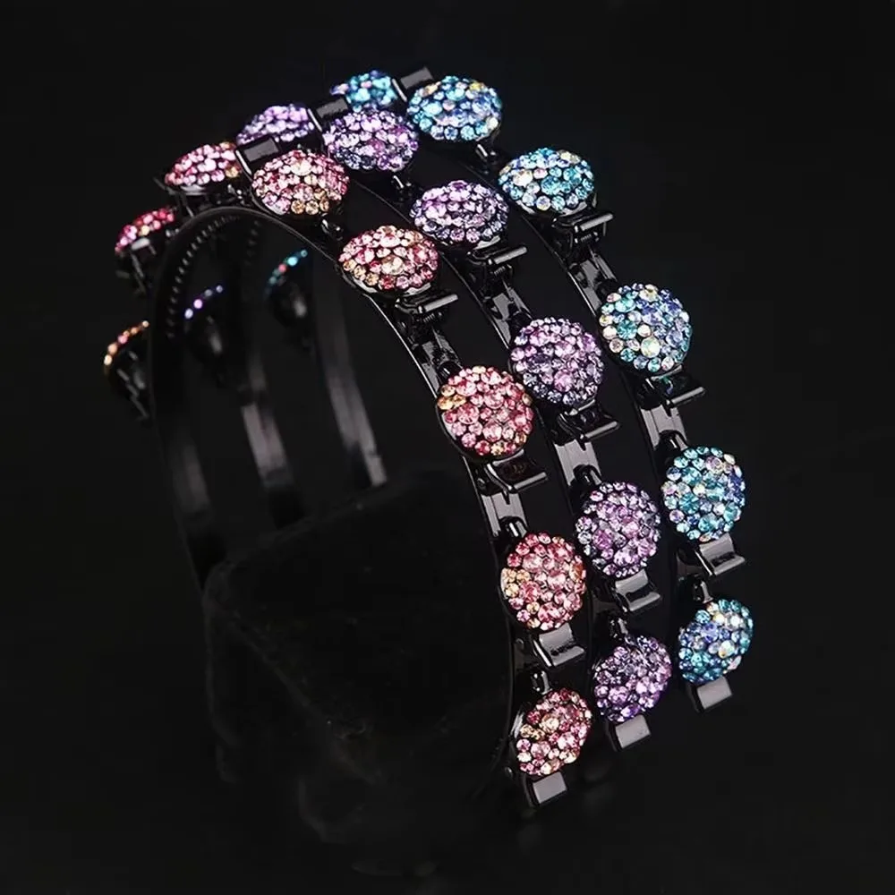 

Antislip Rhinestone Bangs Fixed Headband Elegant Sweet Hair Bands with Clips Hair Accessories Headwear Shiny Hair Hoop Party