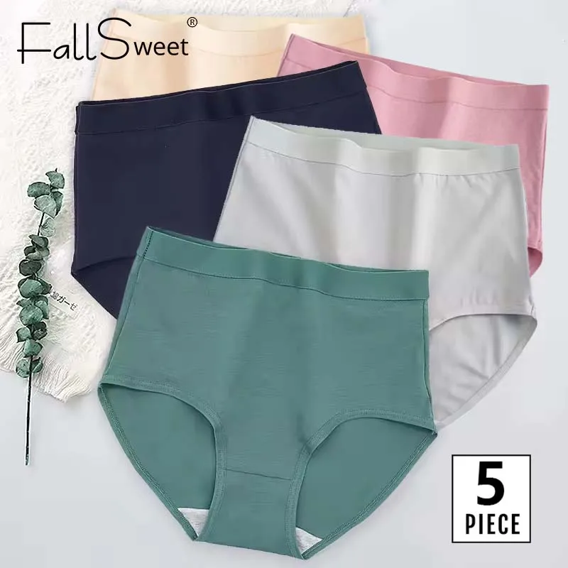 FallSweet 5Pcs/Lot Cotton Panties for Women Plus Size Underwear High Waist Comfortable Female Underpants Sexy Lingerie M-XXXL