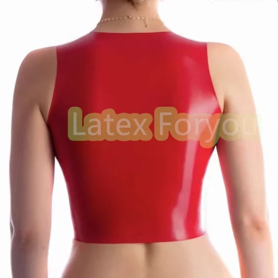 Natural Latex Woman Crop Top  Latex V Neck Simple Vest Gummi Female Slim Fitted Latex Bra Cosplay Club Costume  Various Colors - view 2