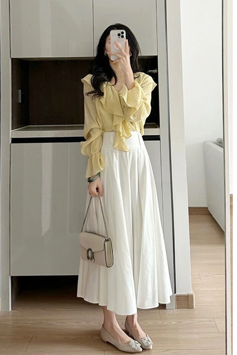 Salt Series Gentle Tea Break Anti-Aging Shirt Skirt Set Two Pieces Autumn Collection for Young Women 18-25 Years Old