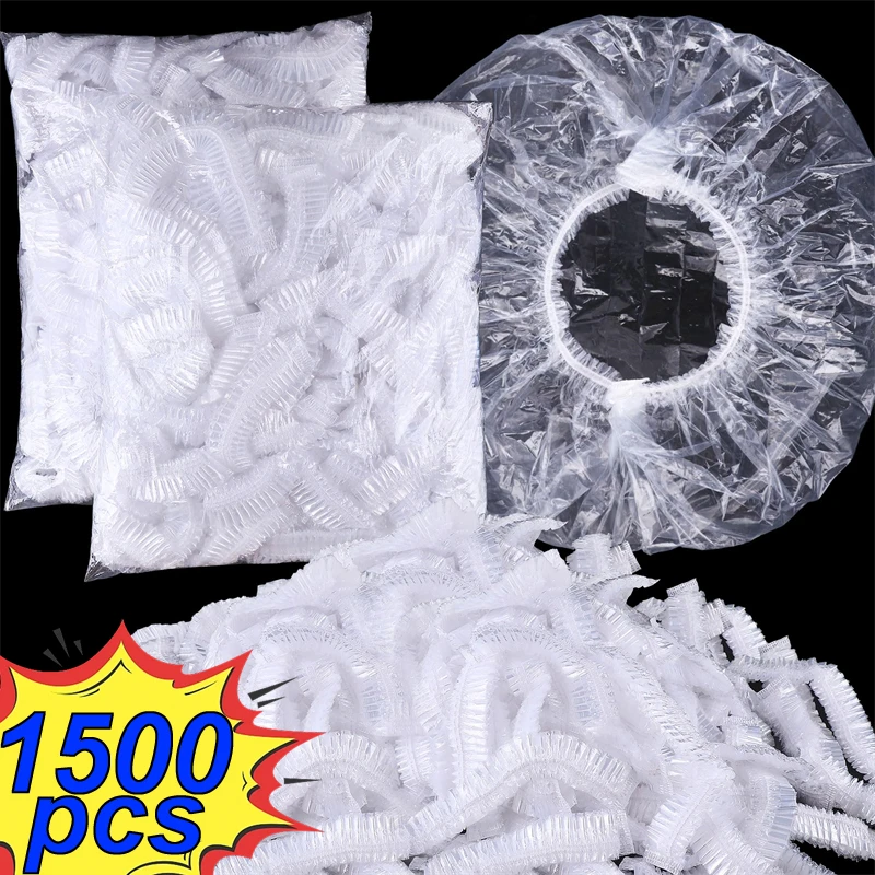 100-1500PCS Einweg Dusche Kappen Elastische Kunststoff Wrap Abdeckungen Lebensmittel Bad Hut Wasserdichte Dusche Hut Küche Bad Zubehör