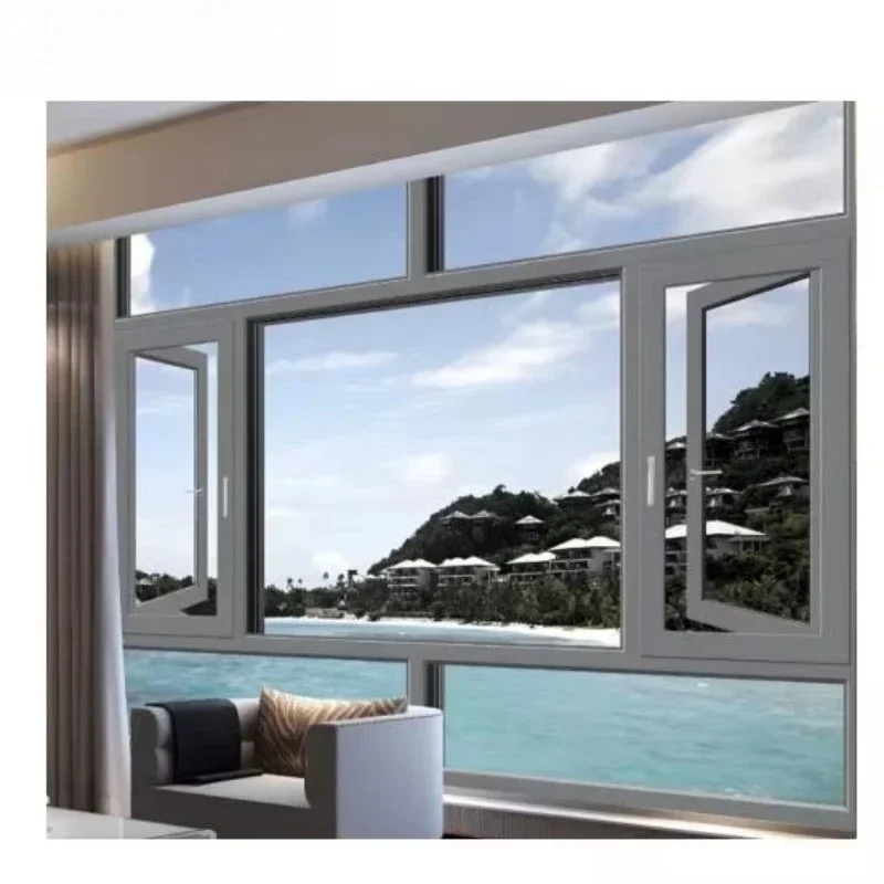 Modern Single and Double Glazed PVC Windows Windproof Soundproof with Hurricane Glass for Office & Apartment Swing Open Style