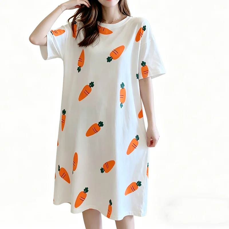 Women Sleeping Dress Short Sleeve Nightgown Plus Size Ladies Sleepwear Lounge Cartoon Pajamas Cute