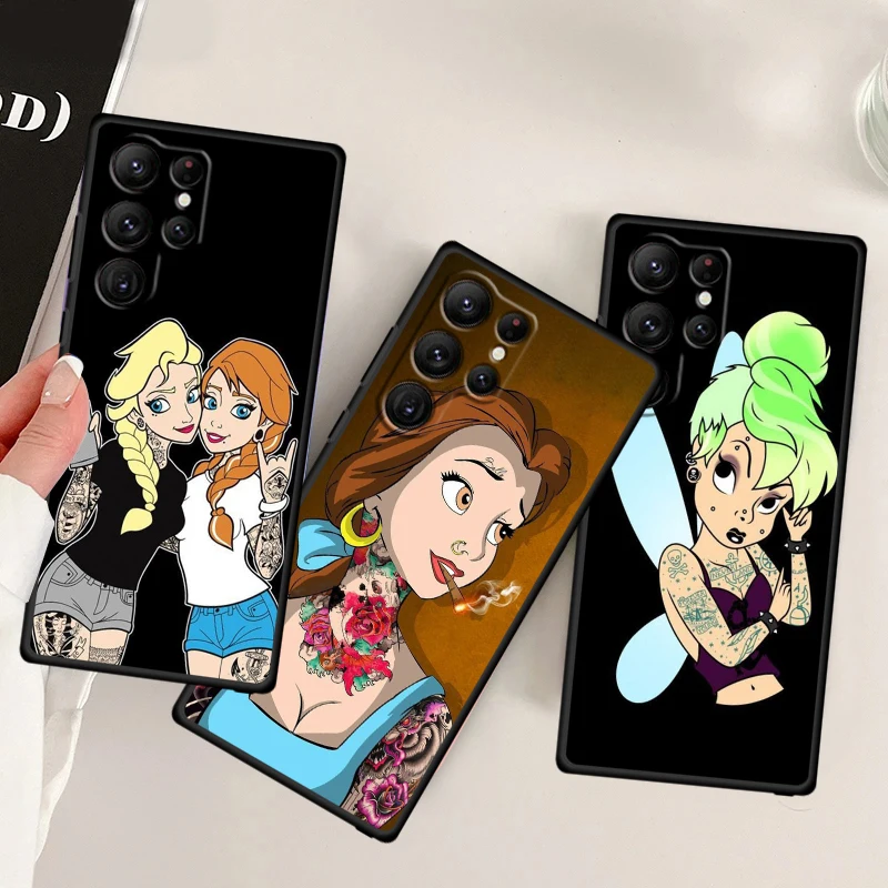 

Disney Princess Tattoo For Samsung Galaxy S24 S23 S22 S21 S20 FE S10 S10E Plus Ultra Pro Lite 5G Black Funda Phone Case