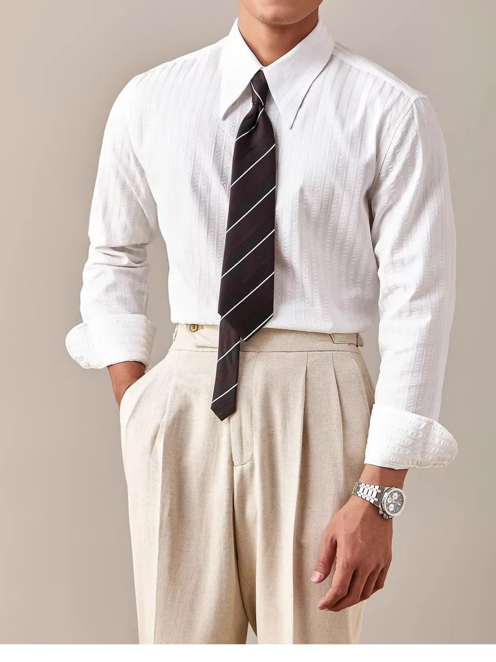 

Italian Sle Slim Fit Long Sve irt arp Collar Striped Busin Casual Faionable Gentleman Breathable Sweat Absorbent