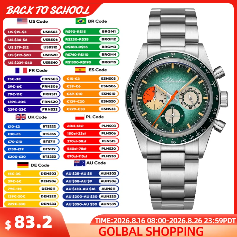 Luxury Watch Second Hand - ADDIESDIVE Quartz Watches New Men's 37mm