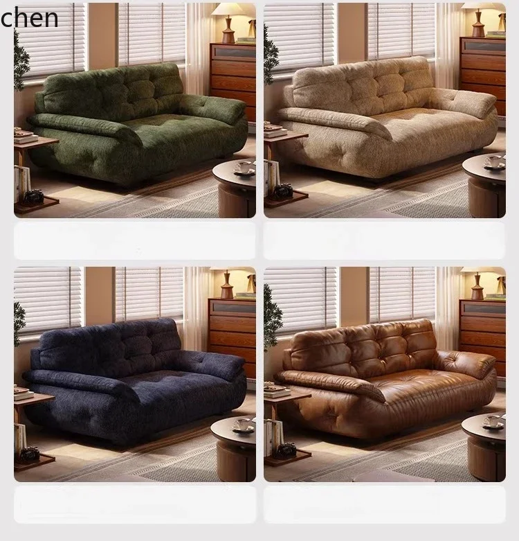 

HYS Vintage Cloud Sofa Small Apartment Straight Three-Seater Chenille Fabric Sofa