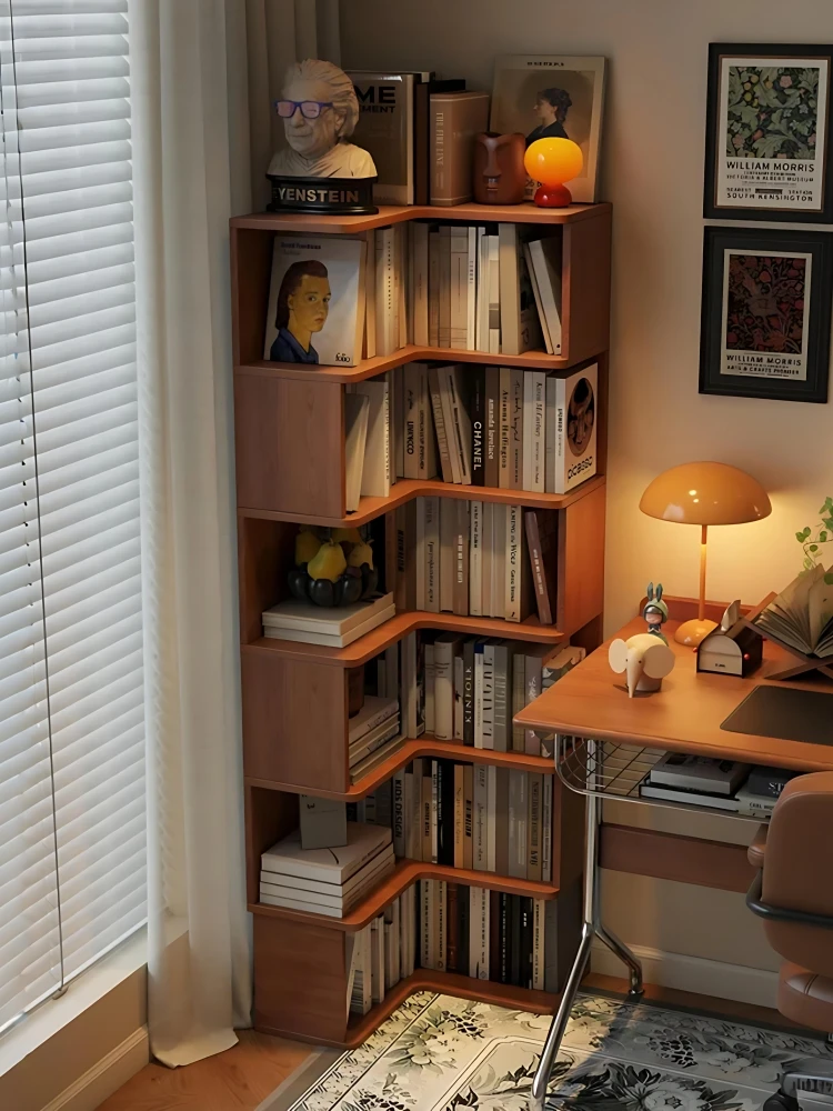 

Medieval solid wood corner bookshelf floor rack narrow cabinet living room High Quality