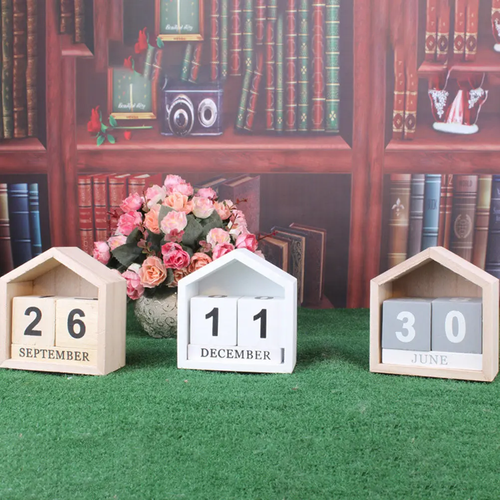 

Wooden Calendar Desk Block Calendar Perpetual Month Date Display Tabletop Office Desktop Decorative Unique Desk Ornament