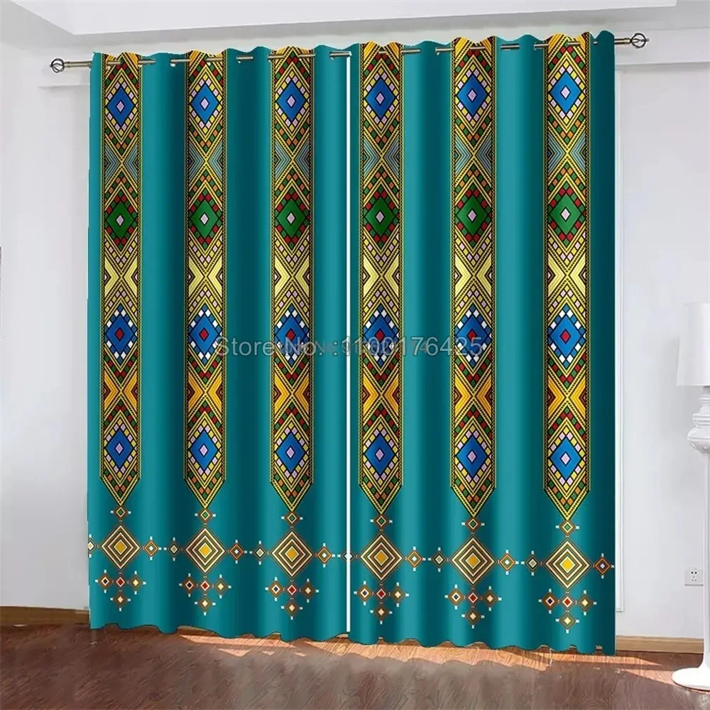 Ethiopian and Eritrean Traditional Window Curtains for Living Room Habesha Decor Black Curtains Thermal Insulated