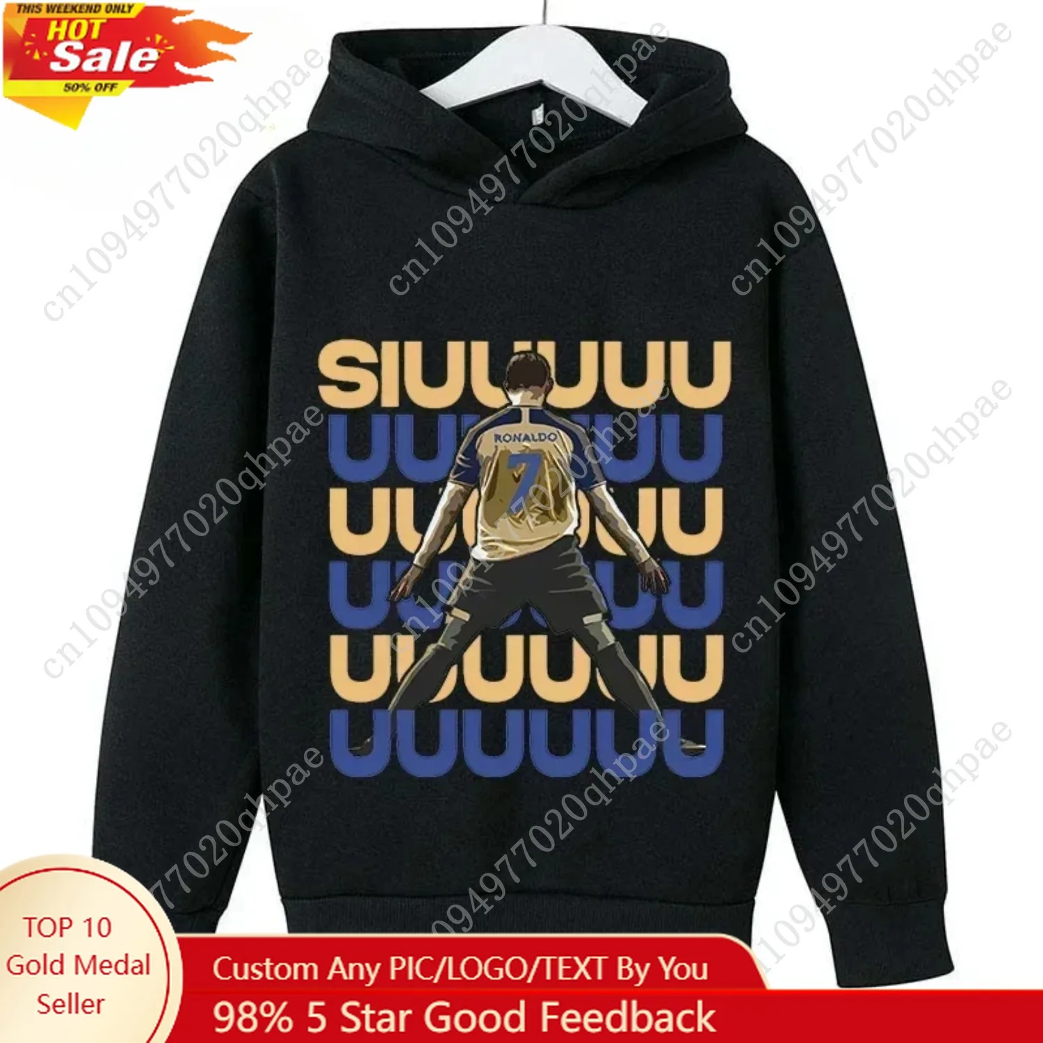

2024 New Children's Casual Hoodie Sports Sweatshirt for Boys and Girls Ronaldo Printed Blue 2-14 Years Spring Autumn Fashion Top