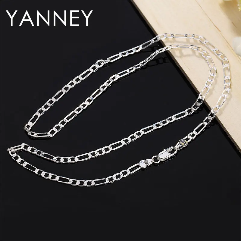 925 Sterling Silver 4MM 16-30 Inches Figaro Chain Bracelet Necklace For Man Woman Fashion Couple Christmas Gift Jewelry Set 2pcs