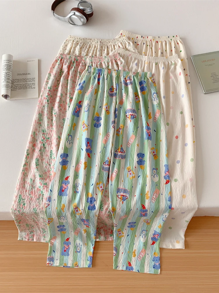 

Sweet Floral Pure Cotton Women's Spwear Loose Casual Home Pants Long Autumn Spring Summer Comfortable Breathable Home Clothes