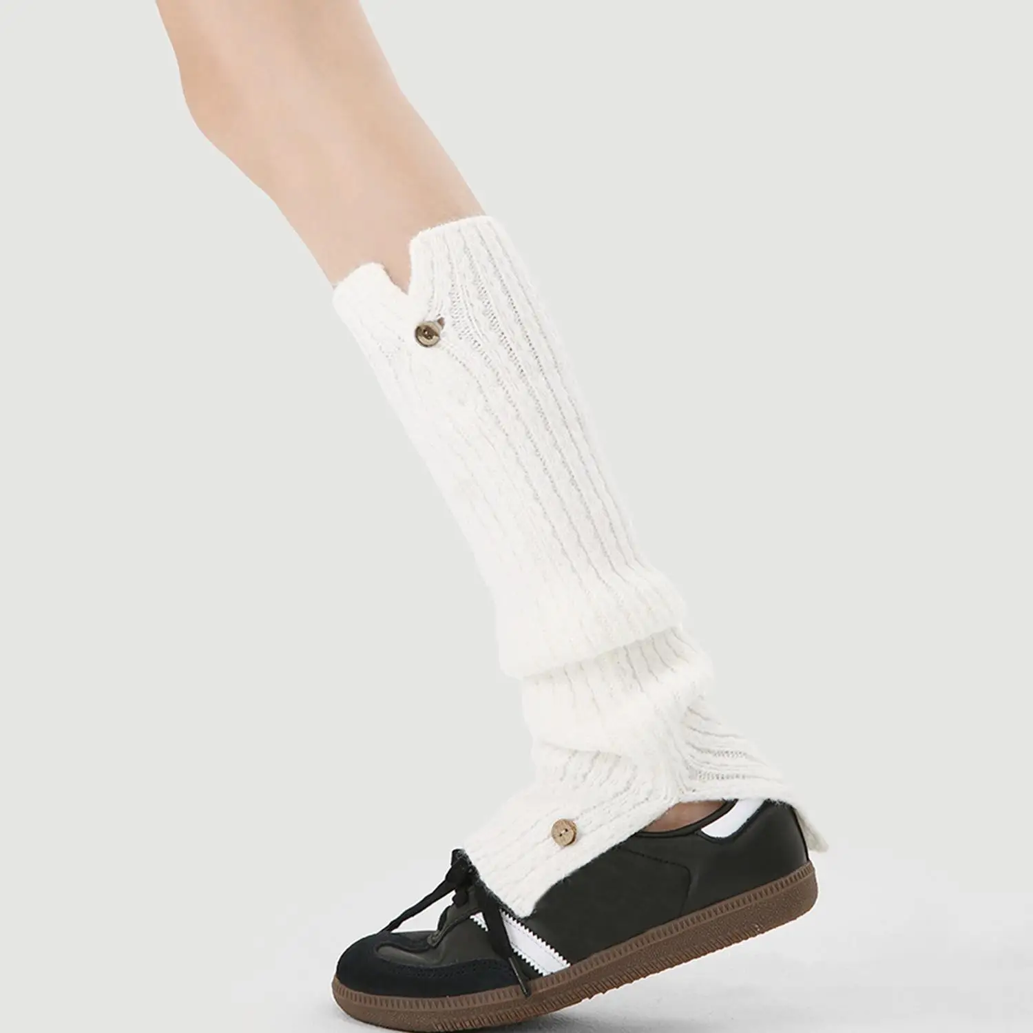 Winter Leg Warmers Women With Buttons Thick Fleece Lined Boot Cuffs Knit Yoga Socks Solid Color Stacked Boot Socks
