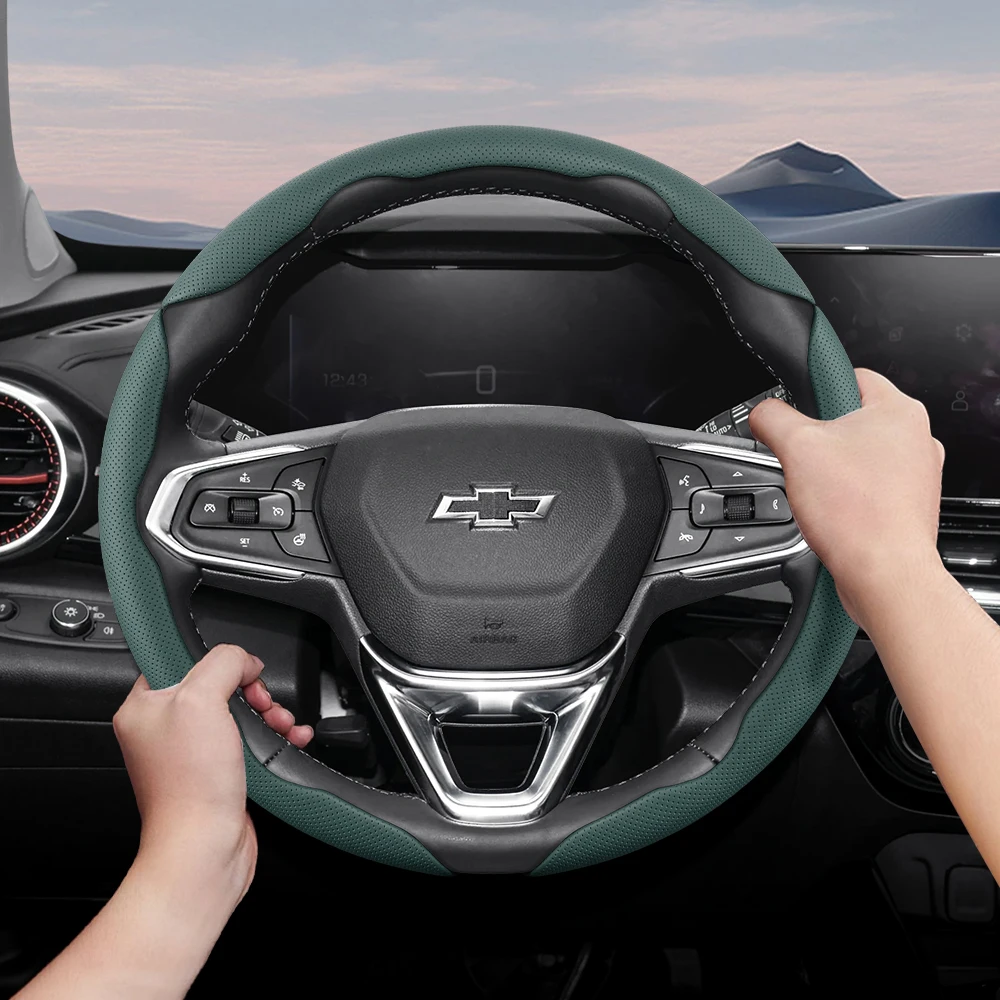 Adequado para chevrolet buracos respiráveis capa de volante de couro segmentado design de liberação rápida antiderrapante e durável cruze faísca captiva orlando lacetti equinox malibu monza express epica aveo rastreador celta onix spin