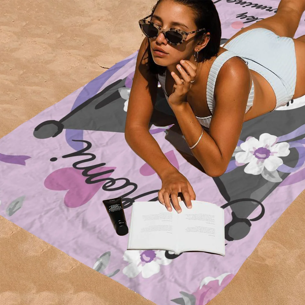 K-Kuromi Cartoon Microfiber Printed Beach Towel Mountain Climbing Yoga Beach Swimming Running Absorbent Soft Towel