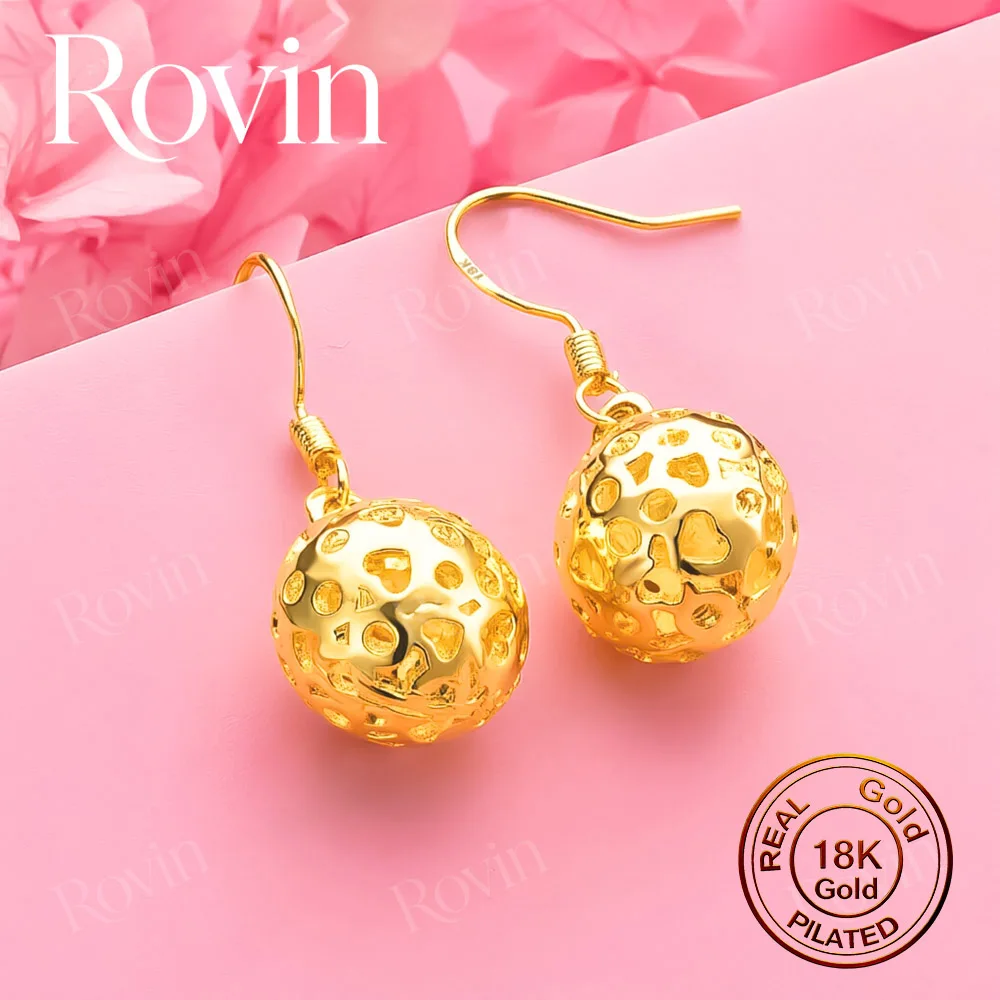 18K Gold Exquisite Openwork Ball Earrings – Minimalist, Charming, and Stylish Jewelry for Weddings and Parties