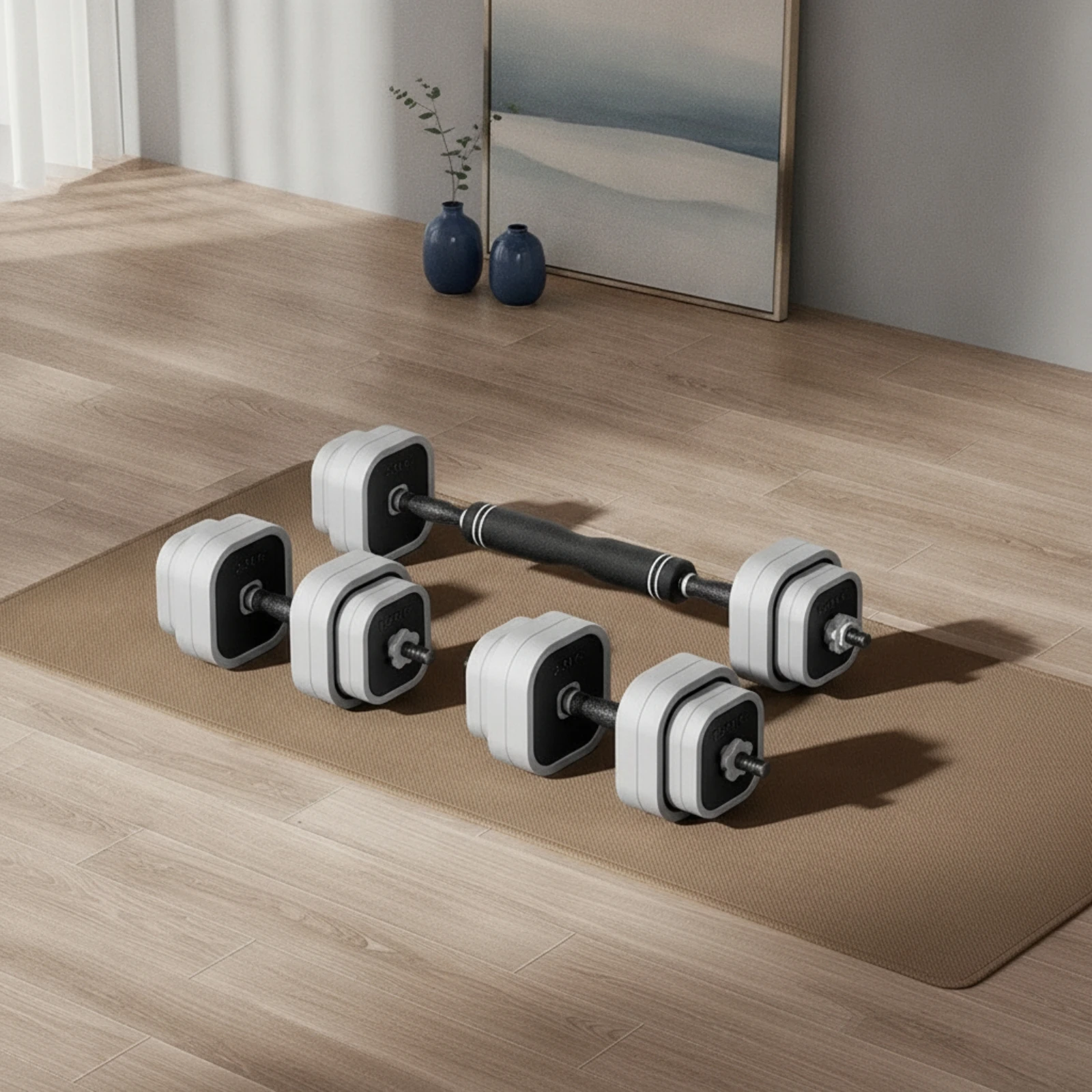 Adjustable Dumbbell with Square Plates Textured Grip Adjustable Barbell with Rubber Plates Dumbbell with Connector Non-Slip view 6