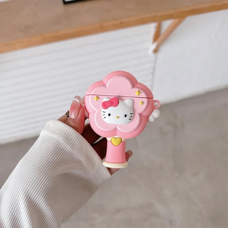 3D น่ารัก Sanrio Hello Kitty Magic wand หูฟังสําหรับ Airpods 1 2 3 4 Pro 2 ชุดหูฟังไร้สายบลูทูธป้องกันนุ่ม