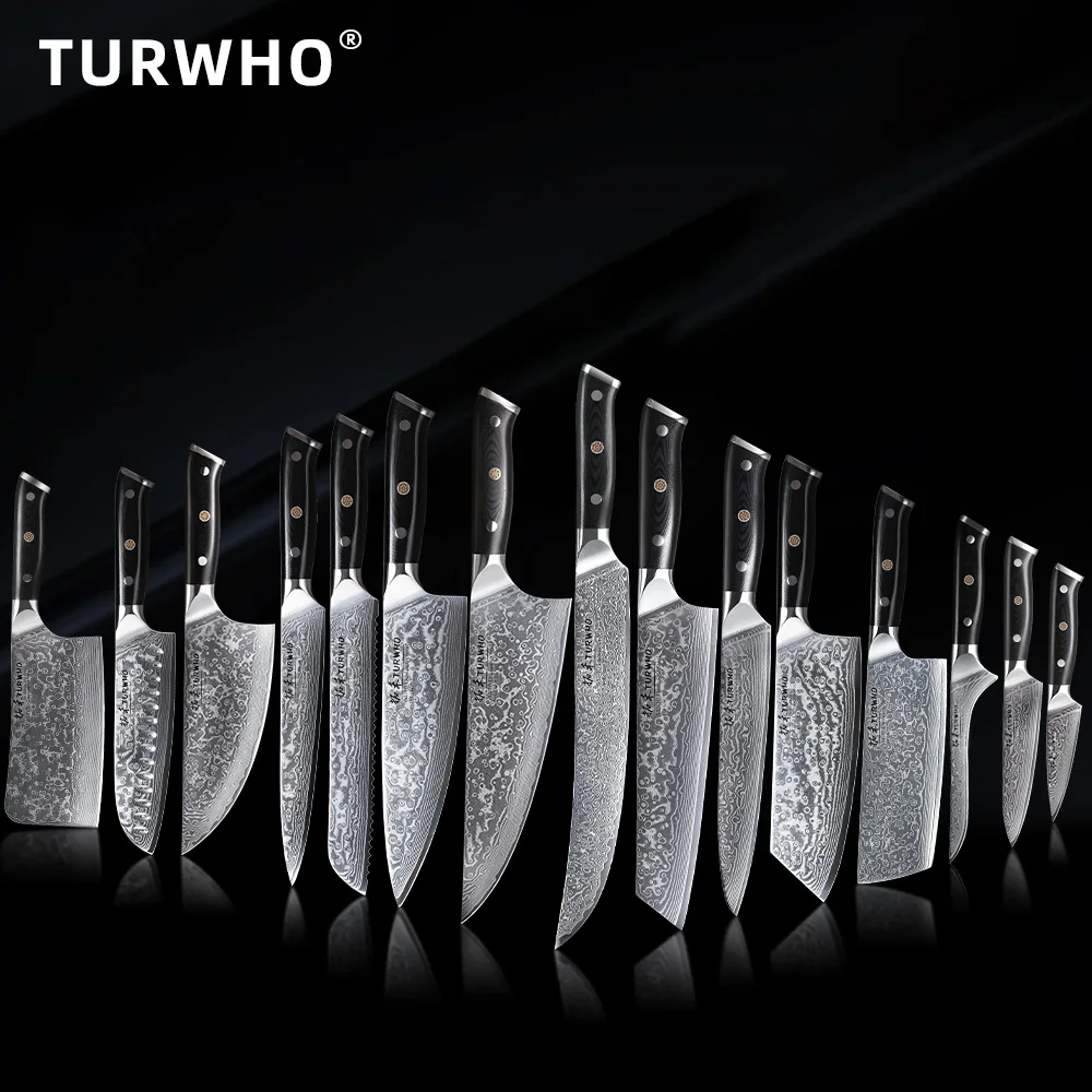 TURWHO Damascus Steel Professional Japanese Chef Knife Bread Slicing Sashimi Utility Fruit Cooking Kitchen Utensils Accessories