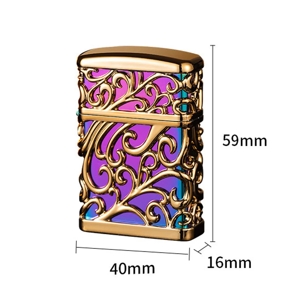 Creative Hollow Pattern Windproof Jet Lighter Cool Metal Body Blue Flame Refillable Butane Gas Torch Lighters Gift For Men