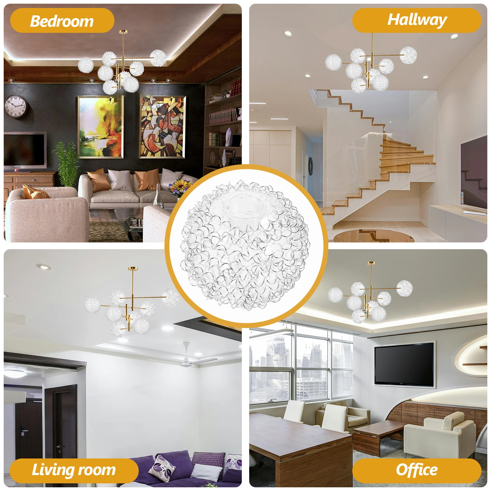 

Stylish Globe Glass Lamp Shade Aluminium Wire Easy Install Multiple Scenes Decorative Pendant Ceiling Cover Glass Lamp Shades